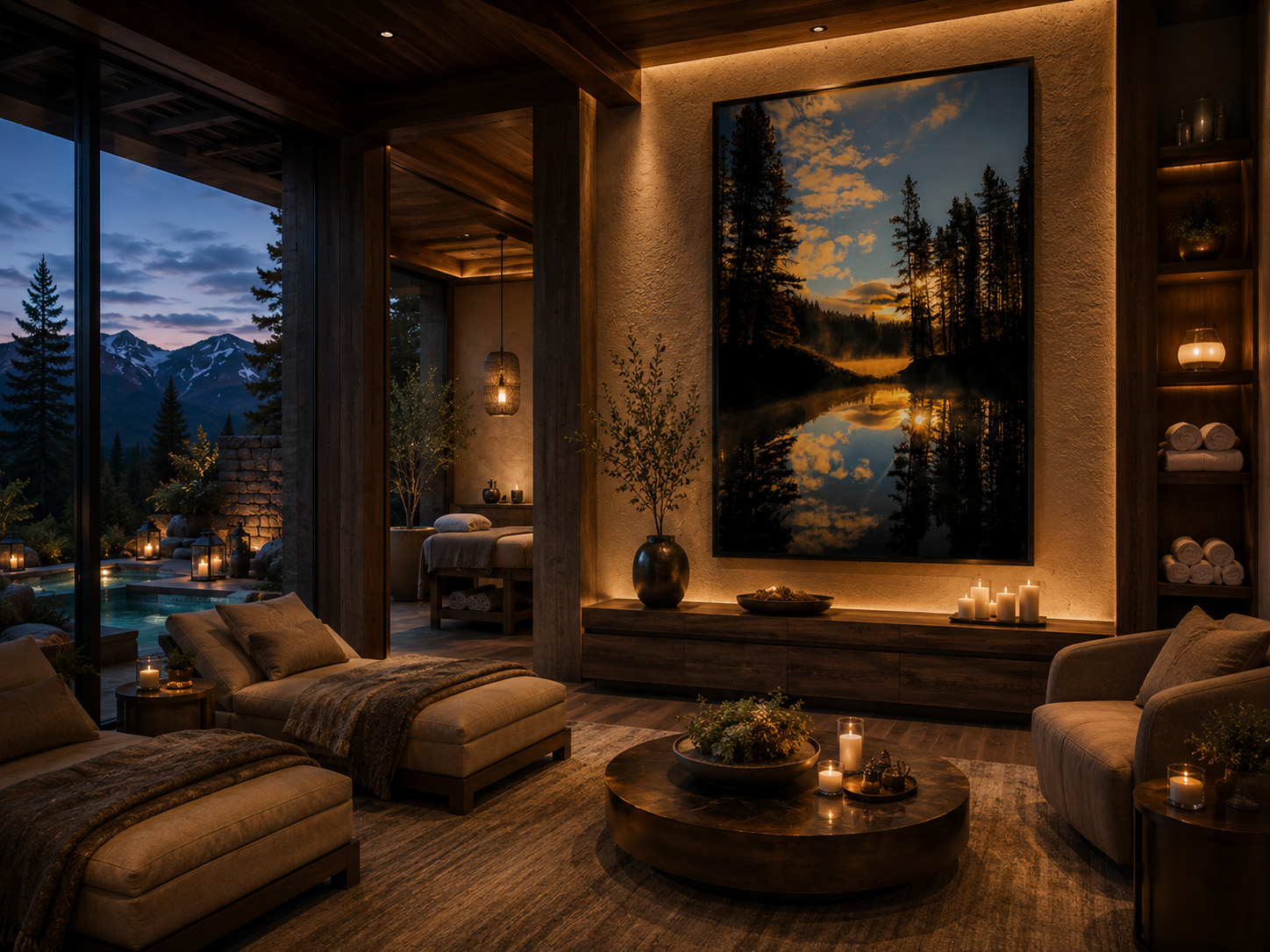 Moose Lake sunrise artwork installed in a spa and wellness hospitality interior by Dan Sproul